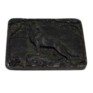 Single Howling Wolf Belt Buckle Bergamot Brass Works Vintage 1976 Relief Black